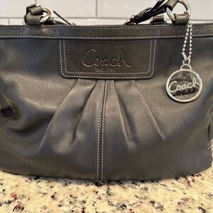 Coach Black Leather Shoulder Bag with Pleated Detailing